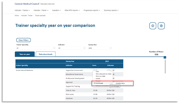 Example query: have local changes impacted trainee perception of their training over time?