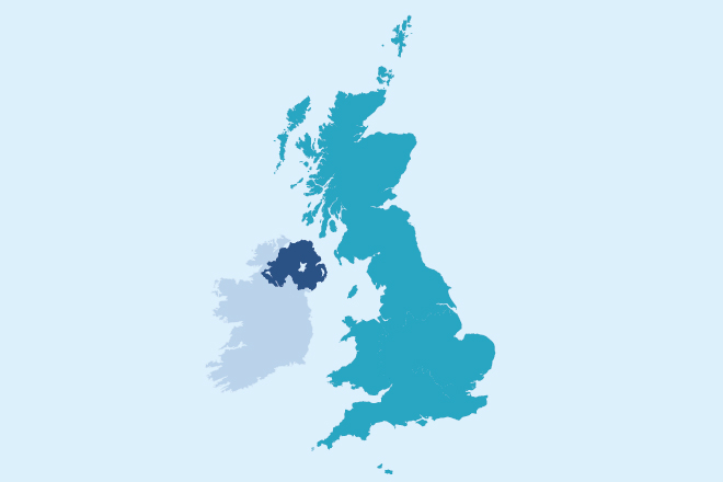 Map of the UK highlighting Northern Ireland