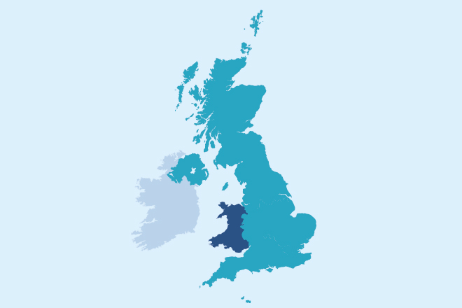Map of the UK highlighting Wales