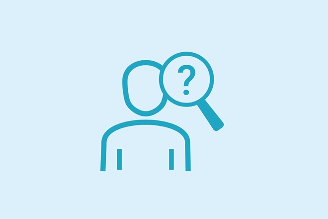 An icon of a person with a magnifying glass containing a question mark