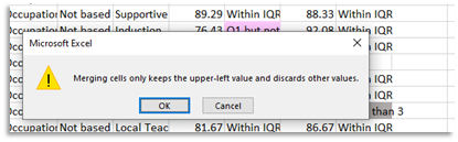  If you get an error message about merged cells, press 'OK'.