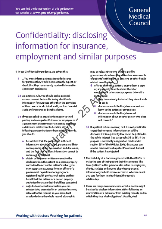 Confidentiality - disclosing for insurance, employment or similar purposes 2009 cover