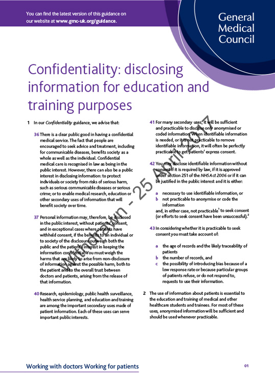 Confidentiality - disclosing information for education and training purposes 2009 cover