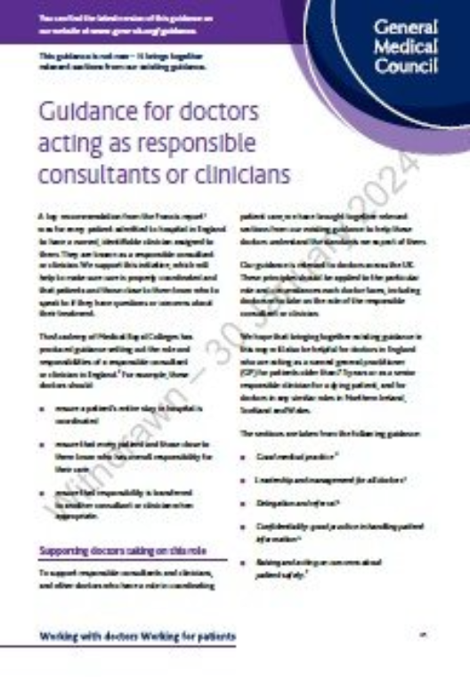 Doctors acting as responsible consultants or clinicians 2013 cover