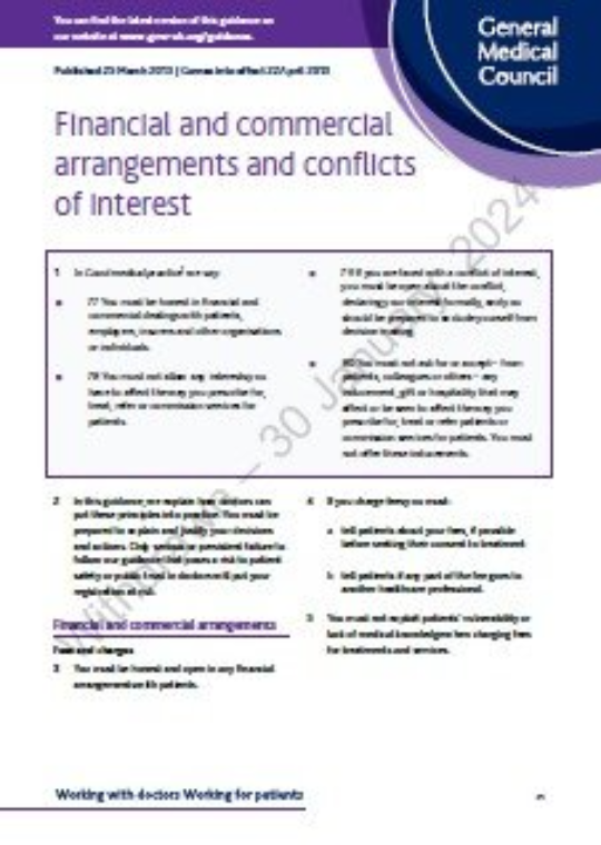 Financial and commercial arrangements and conflicts of interest 2013 cover