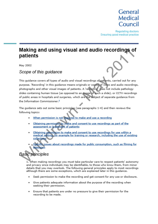 Making and using video or audio recordings of patients 2002 cover