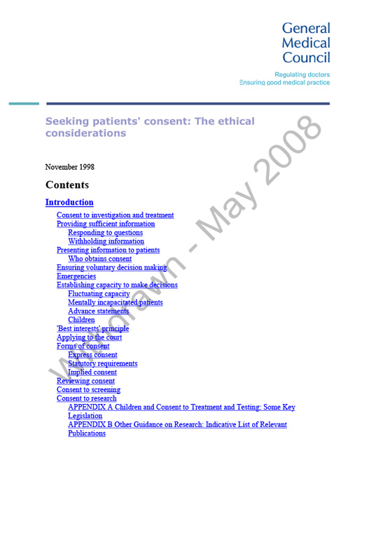 Patient consent 1998 cover