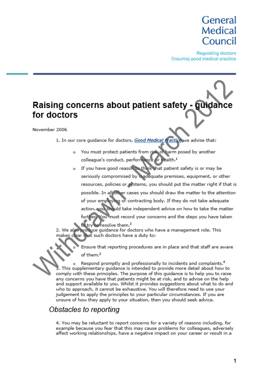 Raising concerns about patient safety 2006 cover