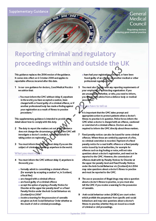 Reporting criminal and regulatory proceedings 2008 cover