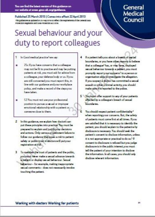 Maintaining boundaries Sexual behaviour and your duty to report colleagues 2013 cover