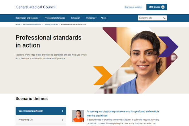 Screenshot of our Professional standards in action resource