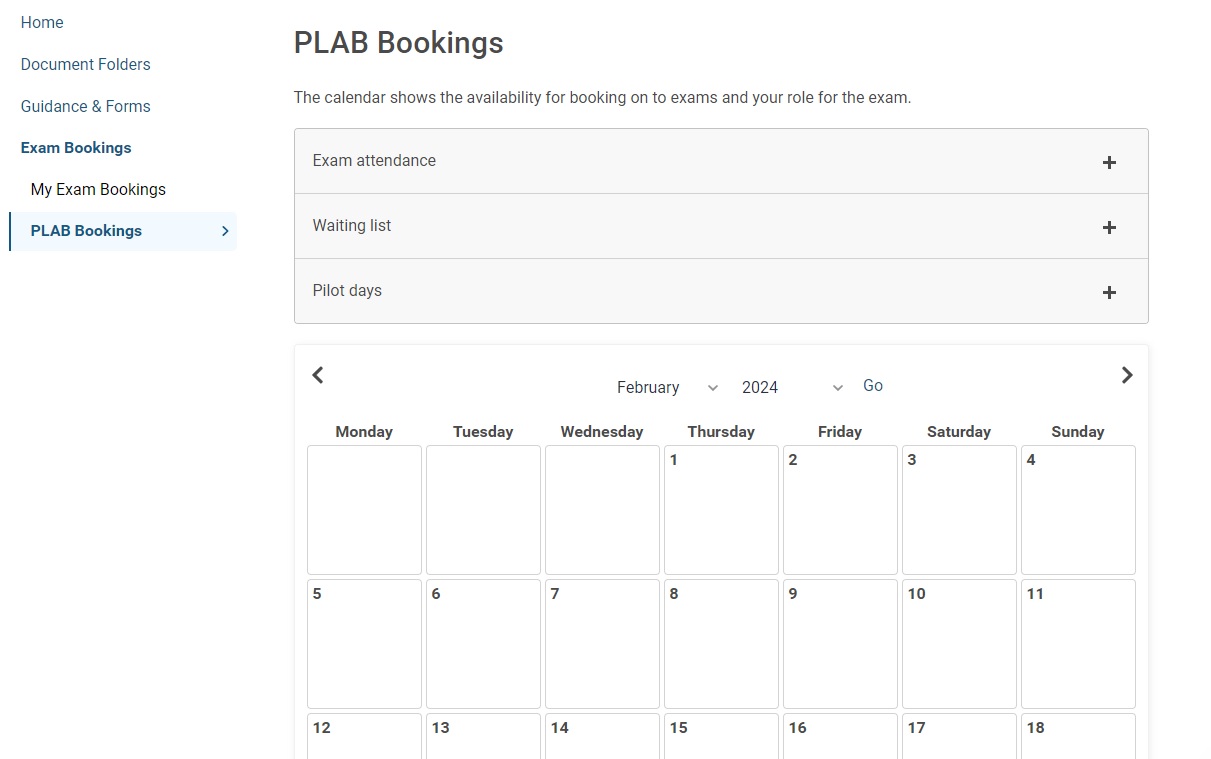 GMC Connect booking screen calendar 