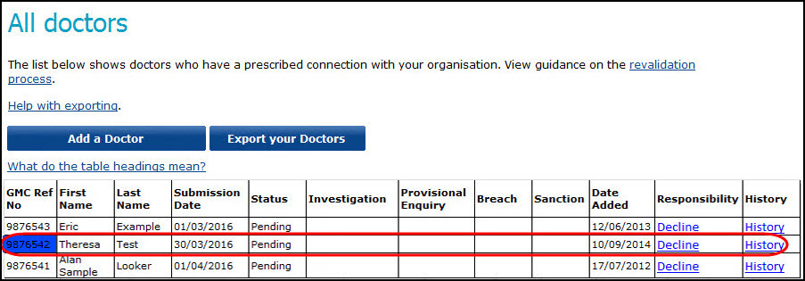 Screenshot of the 'all doctors' section, showing the list of connected doctors