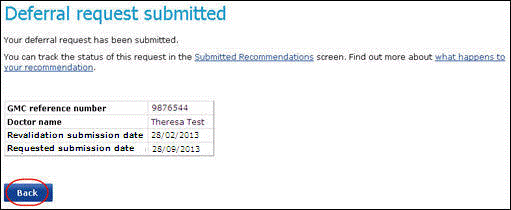 Screenshot from the confirmation of a submitted 'deferral request'