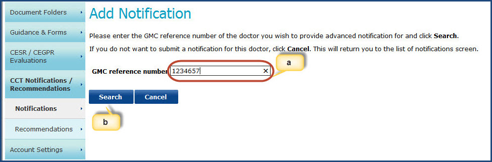 Screenshot of adding a notification – searching for a doctor
