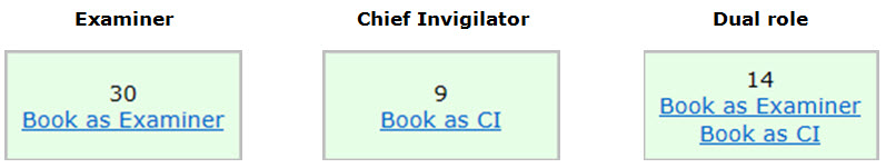 Booking options for examiners in GMC Connect