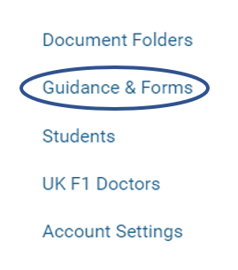 Screenshot highlighting the 'guidance and forms' section
