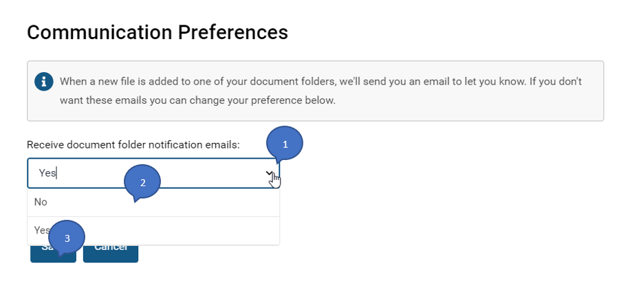 Screenshot of the 'communication preferences' options