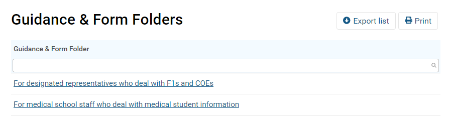 Screenshot showing the 'guidance and form folders' options