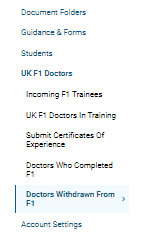 Screenshot of the 'doctors withdrawn from F1' menu item