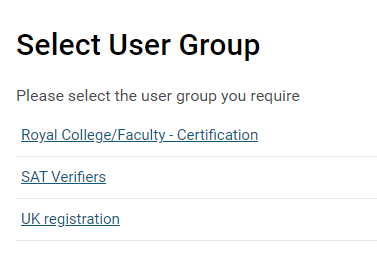 Screenshot of the 'select user group' section
