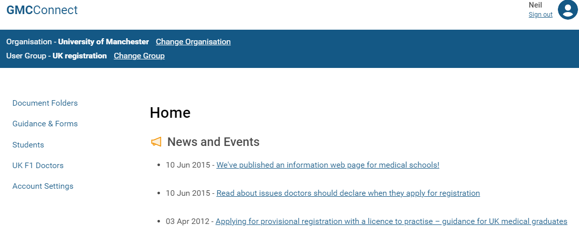 Screenshot of the GMC Connect homepage