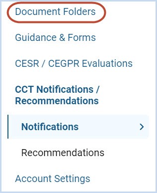 Screenshot from GMC Connect highlighting the 'document folders' option in the main menu