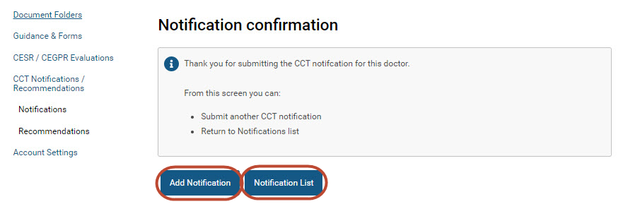 Screenshot from the CCT Notifications / recommendations section of GMC Connect 
