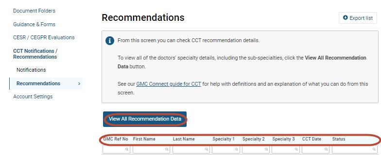 Screenshot from the 'recommendations' screen of GMC Connect highlighting the option to 'view all recommendations'