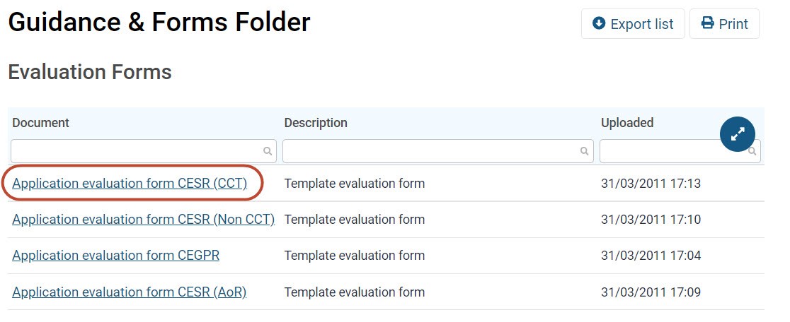 Screenshot from the 'guidance and forms folder' screen of GMC Connect highlighting a sample form