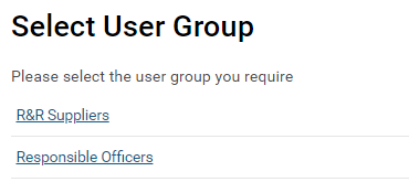Screenshot showing the 'select user group' options