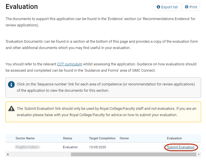 Screenshot of the "evaluation" screen in GMC Connect