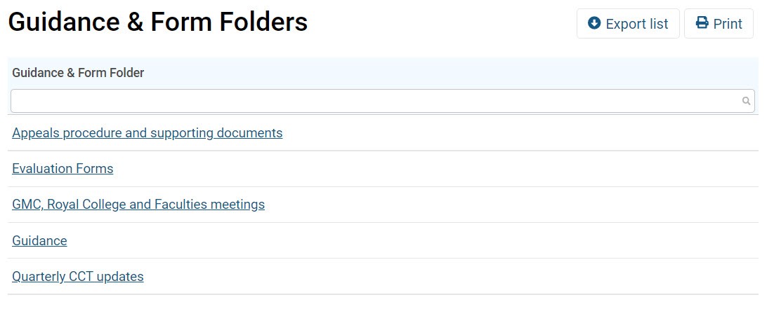 Screenshot from the guidance and form folders section highlighting the "view documents" link
