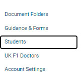 Screenshot of the GMC Connect menu highlighting the 'students' item