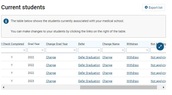 Screenshot from the 'current students' area of GMC Connect