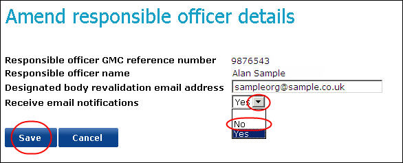 Screenshot showing the editing of email notification details