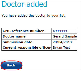 Screenshot of the 'doctor added' confirmation screen
