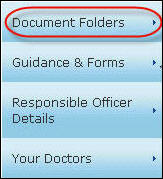 Screenshot of the 'document folders' menu item