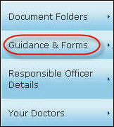 Screenshot showing the 'guidance and forms' menu section