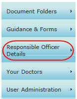 Screenshot showing the "responsible officers details" menu item