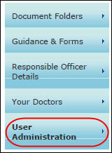 Screenshot of the 'user administration' menu item