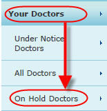 Screenshot from the 'on hold doctors' section of the 'your doctors' section