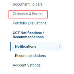 Screenshot showing how to access guidance and forms in GMC Connect