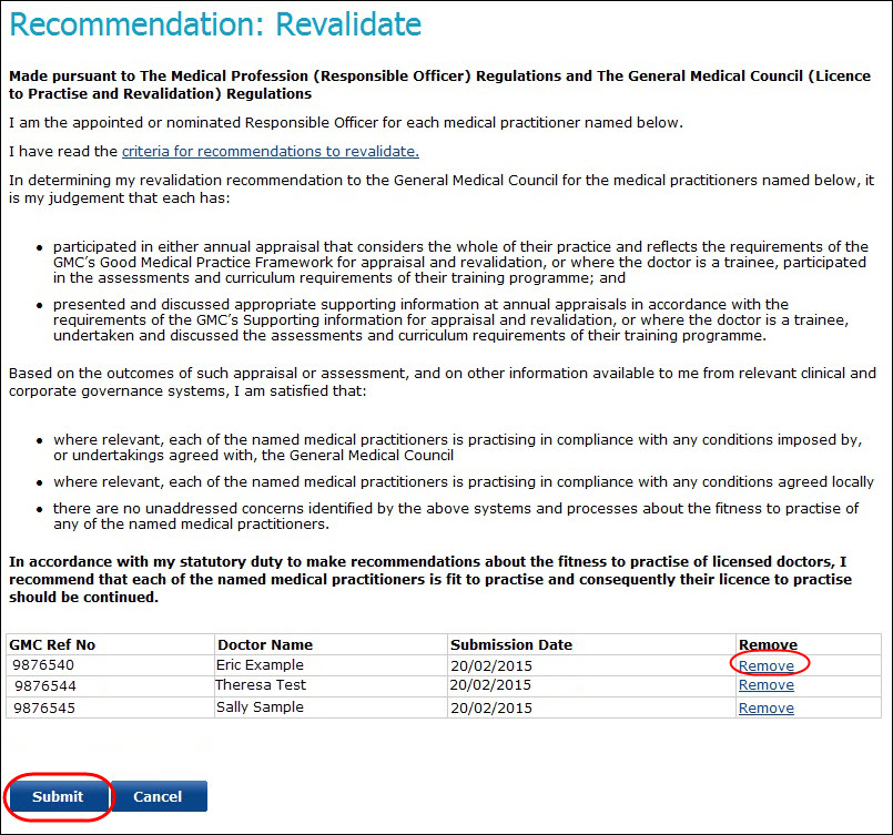 Screenshot of the 'recommendation revalidate' screen