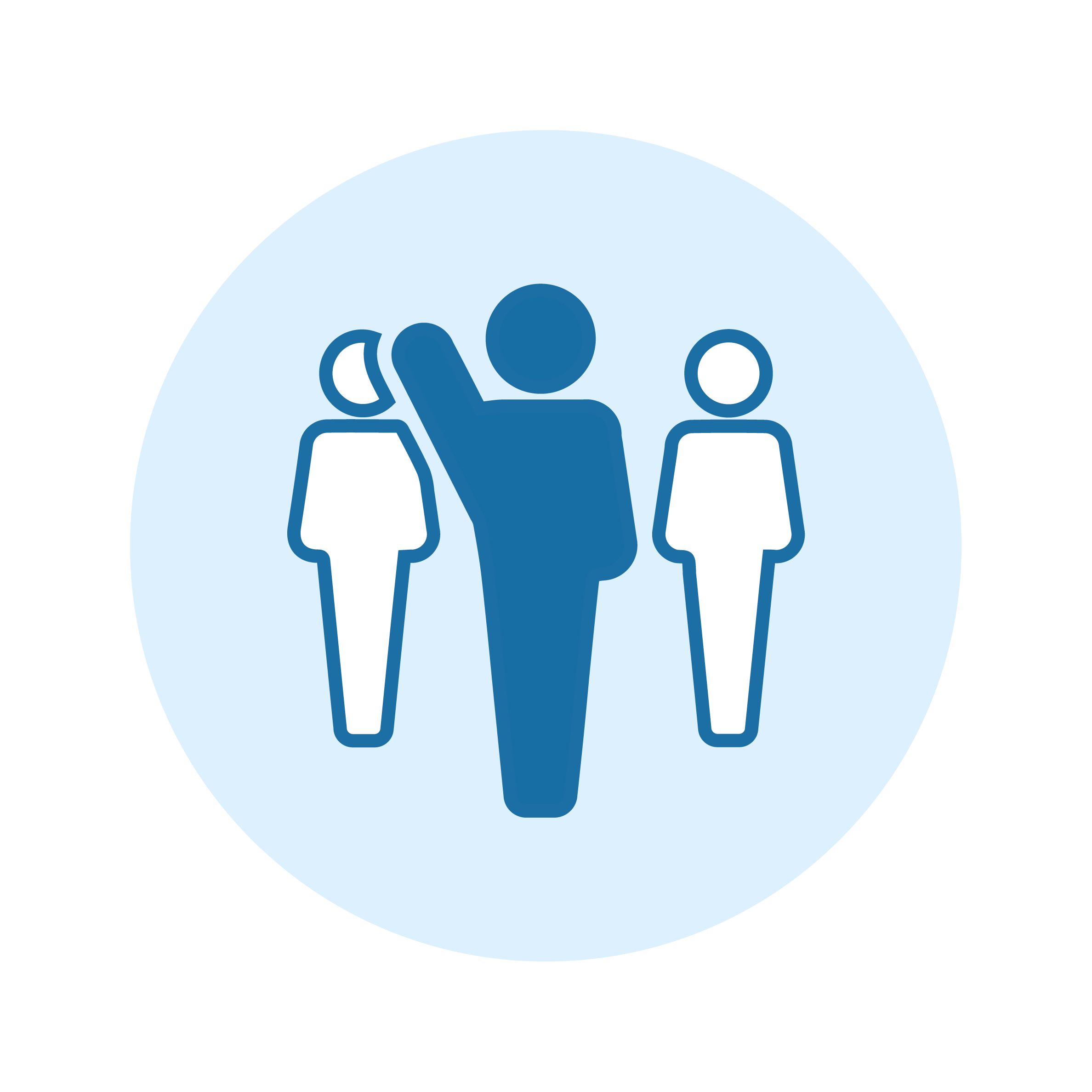 three people stood together with the middle having their hand up icon