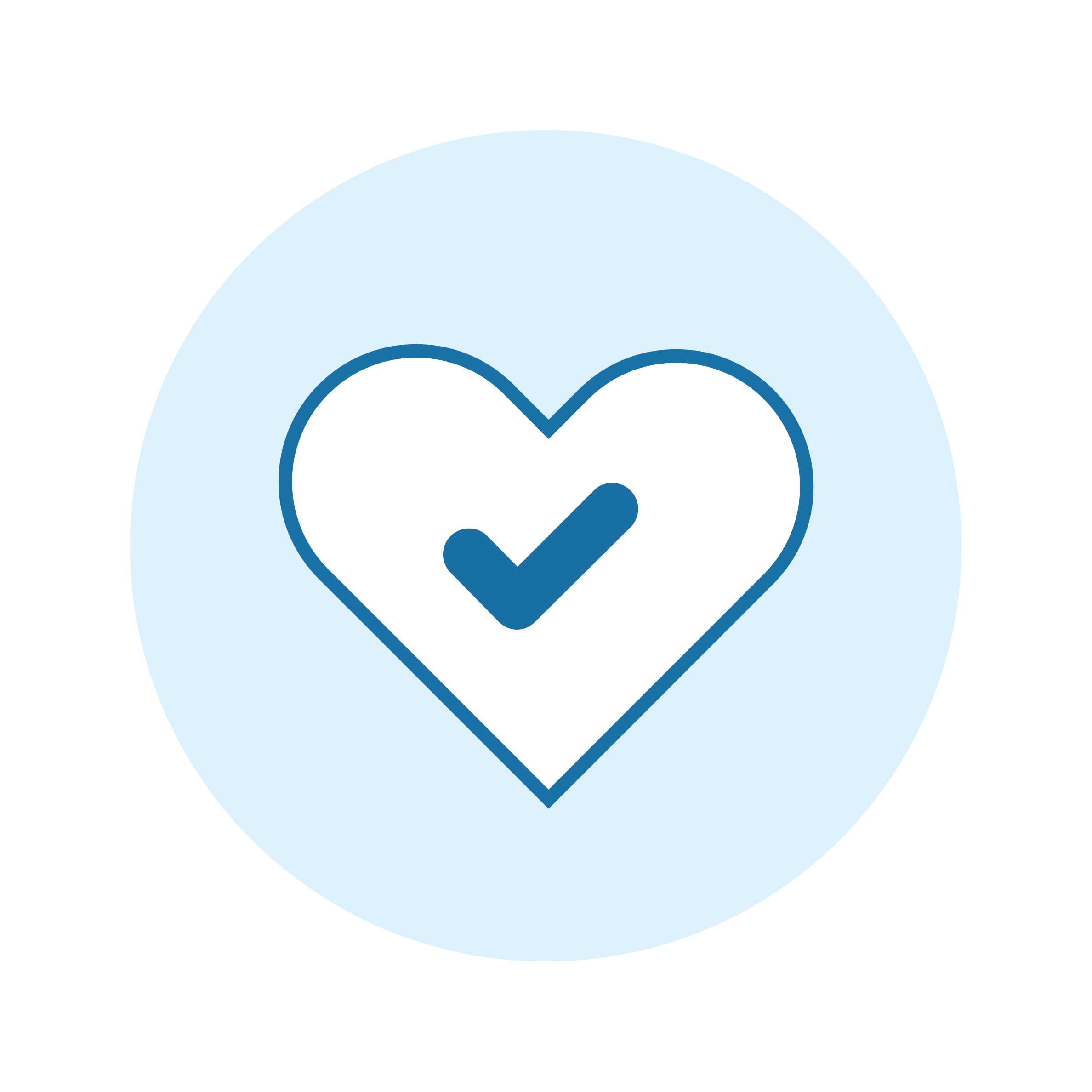 White heart with blue tick at the centre icon