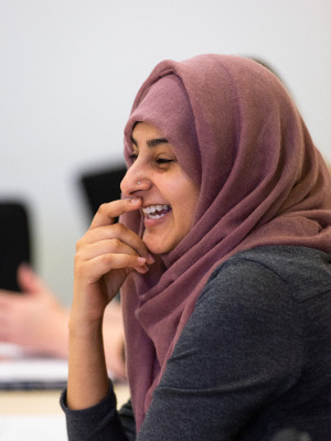 A woman laughing