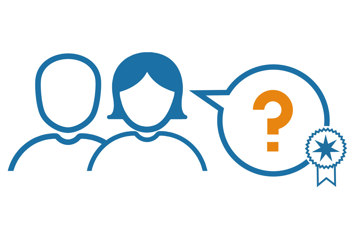 An icon of a man and a woman with a speech bubble containing a question mark
