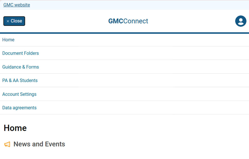 Screenshot from GMC connect showing the main menu