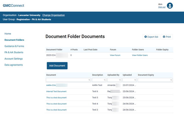 Screenshot from GMC connect showing the document folder documents list screen